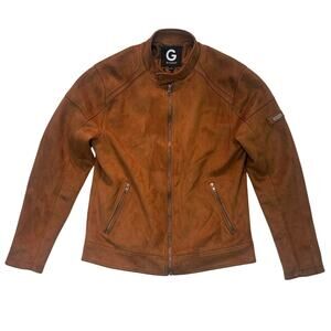 G by Guess Jacket Women Medium Brown Faux Suede Moto Full Zip Utility Outdoor